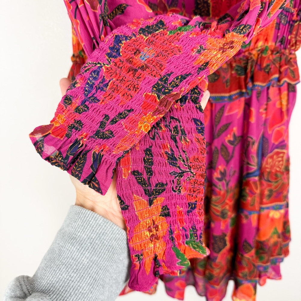 Farm Rio Tropical Tapestry Mini Dress Long Sleeve Floral Pink Size Medium - Picture 8 of 16
